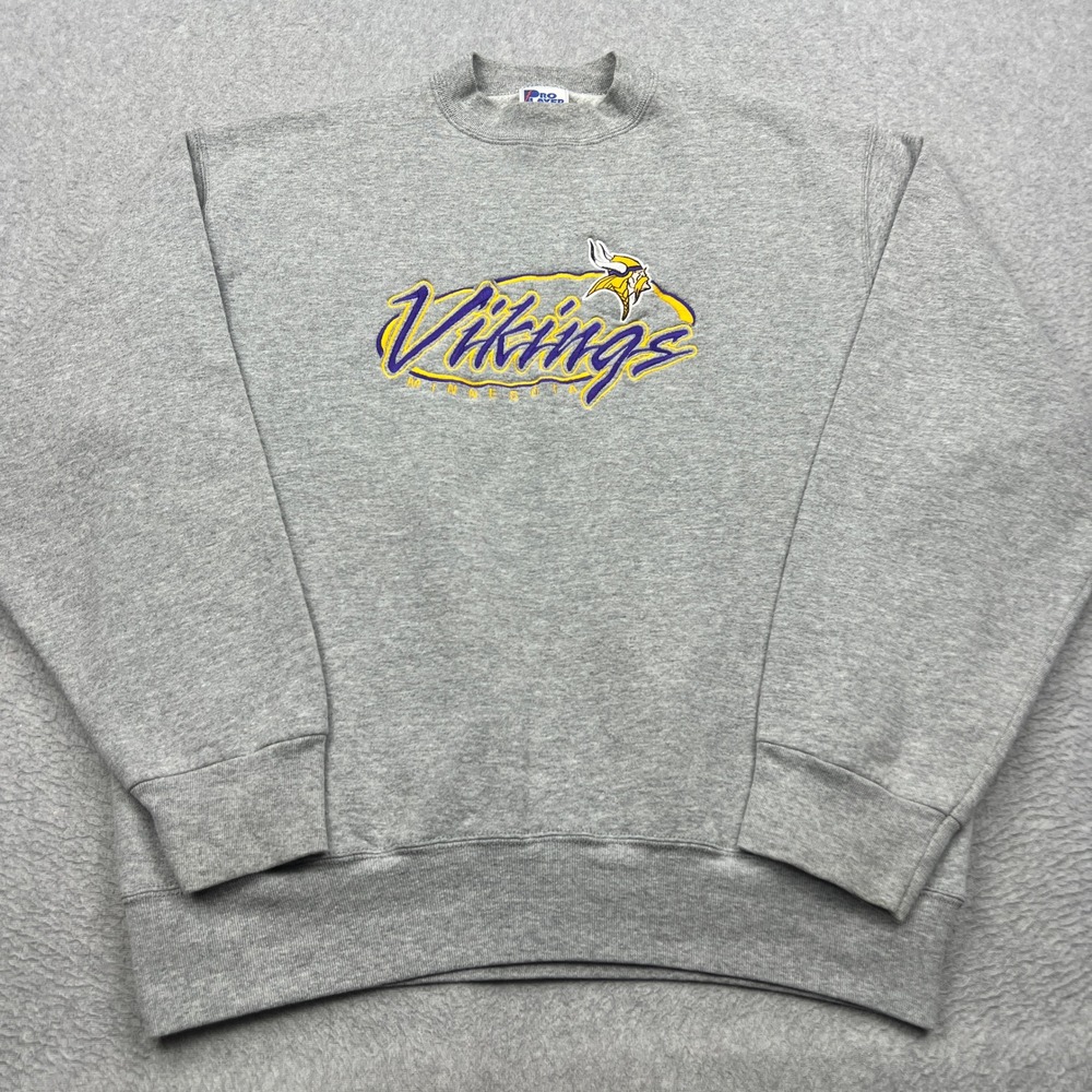 VTG Minnesota Vikings Pro Player Sweatshirt Mens Large Gray NFL Embroidered USA
